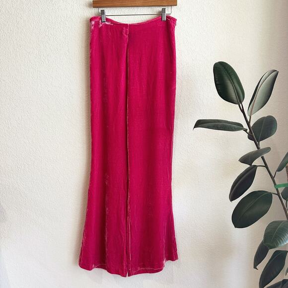 Vivetta Womens Velvet Flare Pants Size 42/US 6 Silk Blend Pink High Rise Lounge - Picture 1 of 14